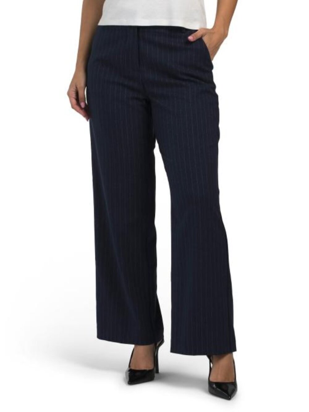 NANETTE NANETTE LEPORE Fly Front Yarn Dye Wide Leg Pin Striped Pants With Belt